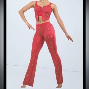 Weissman Dance Costume Red Two Piece Rhinestone Pants Top Set Intermediate Child